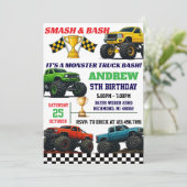 Custom Modern Monster Truck Boys Party Geburtstag Einladung (Stehend Vorderseite)