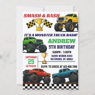 Custom Modern Monster Truck Boys Party Geburtstag Einladung