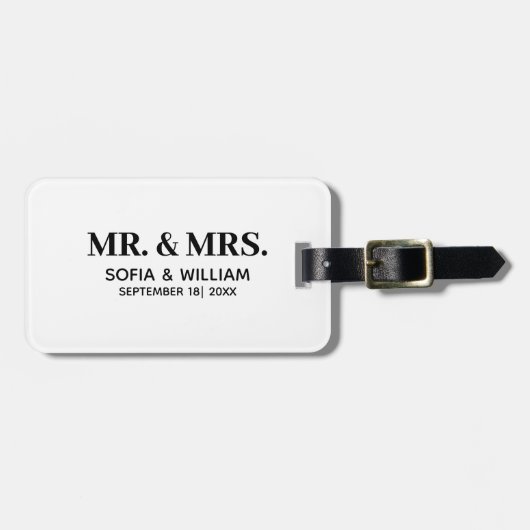 Custom Modern Mr. and Mrs. Wedding Gepäckanhänger (Vorderseite horizontal)