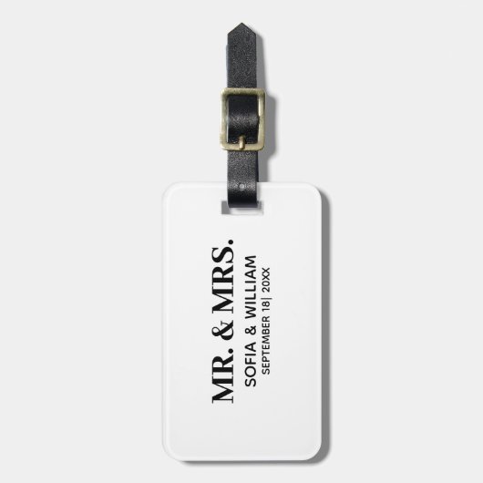 Custom Modern Mr. and Mrs. Wedding Gepäckanhänger (Vorderseite vertikal)