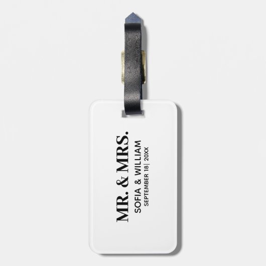 Custom Modern Mr. and Mrs. Wedding Gepäckanhänger (Rückseite vertikal)