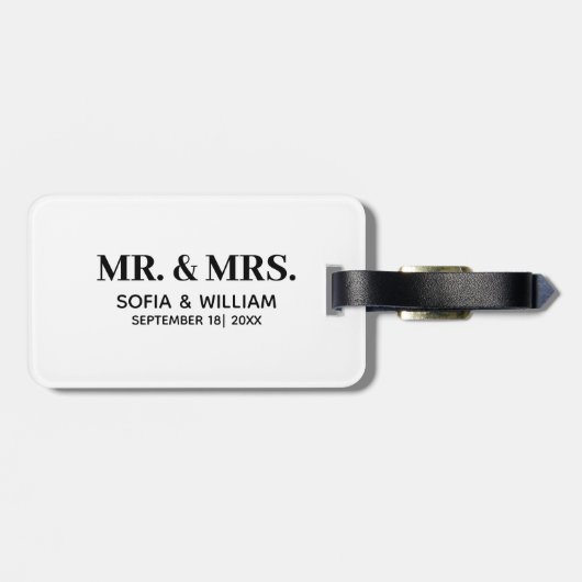Custom Modern Mr. and Mrs. Wedding Gepäckanhänger (Rückseite horizontal)