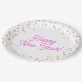 Custom Modern Multicolor Dots Happy New Year Pappteller (Schrägansicht)