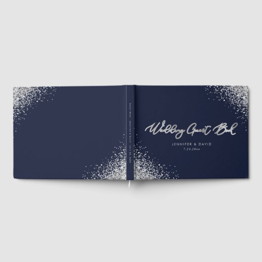 Custom Modern Navy Blue and Silver Glitzer Wedding Gästebuch (Voll)