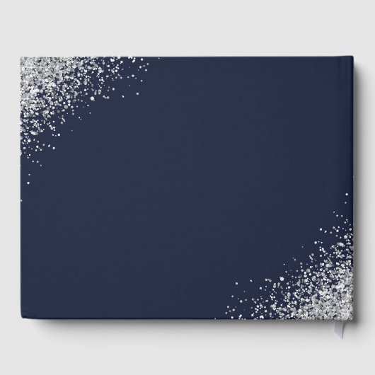Custom Modern Navy Blue and Silver Glitzer Wedding Gästebuch (Rückseite)