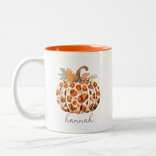 Custom Modern Niedlich Orange Pumpkin Harvest Fall Zweifarbige Tasse (Links)