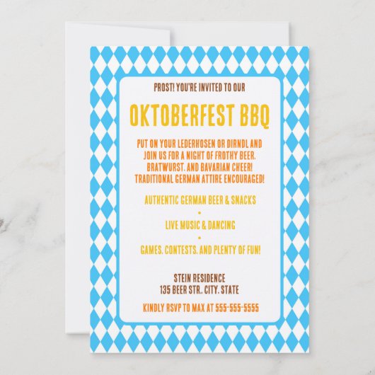 Custom Modern Oktoberfest GRILLEN Einladung (Rückseite)