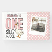 Custom Modern One Albern Goothe First Birthday Par Banner (Horizontal)