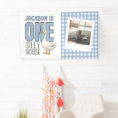 Custom Modern One Silly Goose First Birthday Party Banner (Insitu)