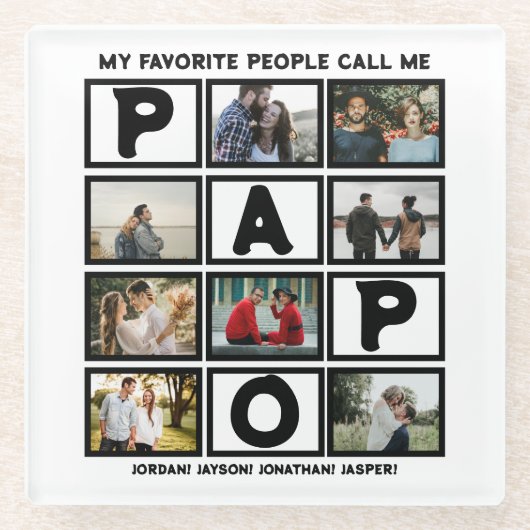 Custom Modern Opa Papa 8 FotoCollage Glasuntersetzer (Vorderseite)