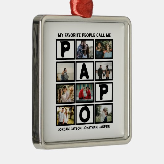 Custom Modern Opa Papa 8 FotoCollage Ornament Aus Metall (Rechts)