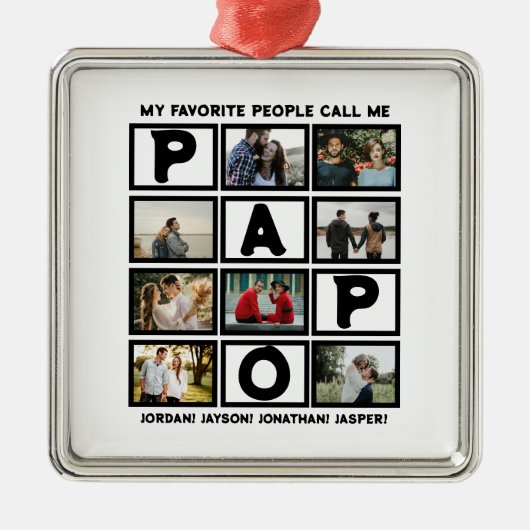 Custom Modern Opa Papa 8 FotoCollage Ornament Aus Metall (Vorne)