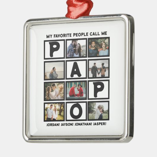 Custom Modern Opa Papa 8 FotoCollage Ornament Aus Metall (Links)