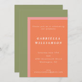 Custom Modern Orange Sage Green Graduation Party Einladung (Vorne/Hinten)