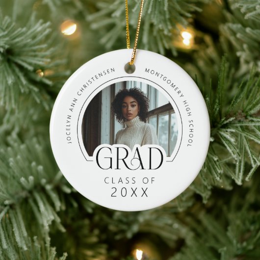 Custom Modern Photo Keepsake Graduation Keramik Ornament (Baum)