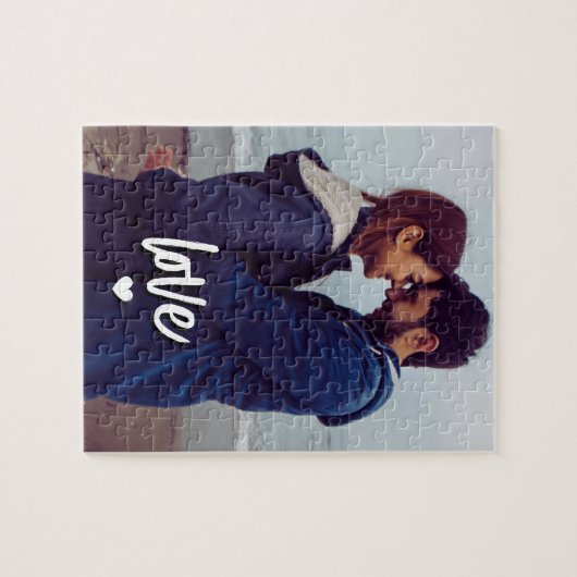 Custom Modern Photo Love Script Couple Puzzle (Horizontal)