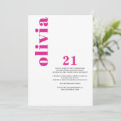 Custom Modern Pink 21. Geburtstag Einladung (Stehend Vorderseite)