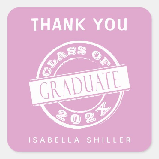 Custom Modern Pink Graduate Vielen Dank Quadratischer Aufkleber (Vorderseite)