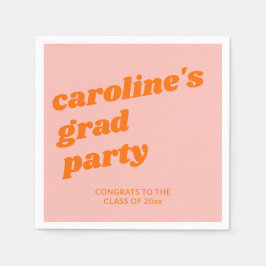 Custom Modern Pink Orange Retro Graduation Party Serviette