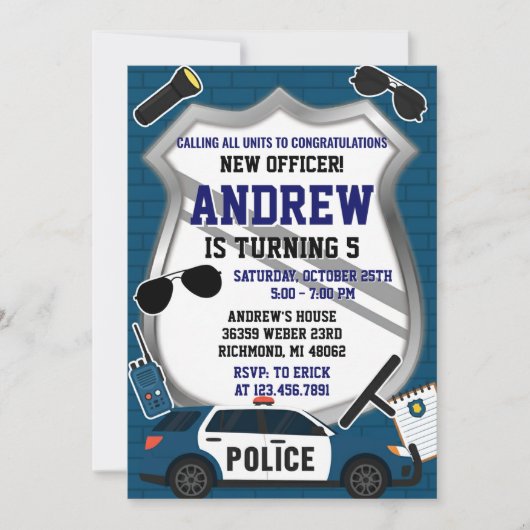 Custom Modern Police Birthday Party Invitation Einladung (Vorderseite)