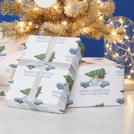 Custom Modern Police Officer Christmas Tree Car Geschenkpapier (Feiertage)