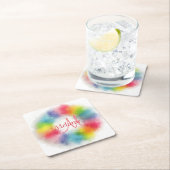 Custom Modern Rainbow Abstrakt Art Mit Monogramm Rechteckiger Pappuntersetzer (Vor Ort)