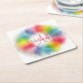 Custom Modern Rainbow Abstrakt Art Mit Monogramm Rechteckiger Pappuntersetzer (angewinkelt)