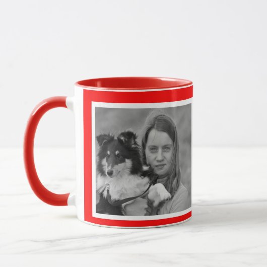 Custom Modern Red 2 Foto Collage Tasse (Links)