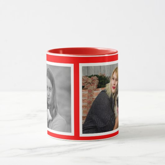 Custom Modern Red 2 Foto Collage Tasse (Zentrum)