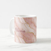 Custom Modern Rose Quartz Marble Gold Glitter Kaffeetasse (Vorderseite Links)