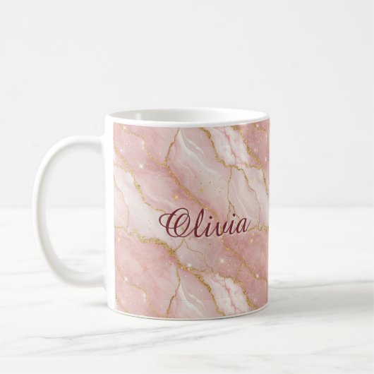 Custom Modern Rose Quartz Marble Gold Glitter Kaffeetasse (Links)