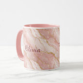 Custom Modern Rose Quartz Marble Gold Glitter Tasse (Vorderseite Links)