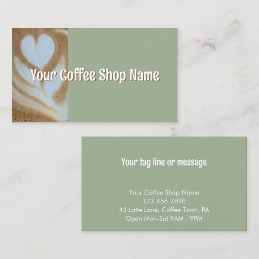 Custom Modern Sage Coffee Shop Photo Template Visitenkarte (Vorne/Hinten)