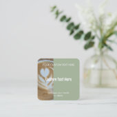 Custom Modern Sage Green Cafe Photo Template Quadratische Visitenkarte (Stehend Vorderseite)