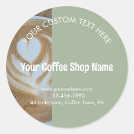 Custom Modern Sage Green Coffee Shop Photo Product Runder Aufkleber