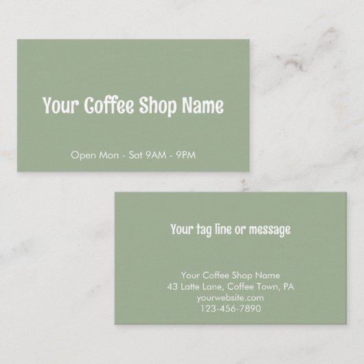 Custom Modern Sage Green Coffee Shop Template Visitenkarte (Vorne/Hinten)