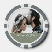 Custom Modern Sage Green Foto Calligraphy Pokerchips (Vorderseite)