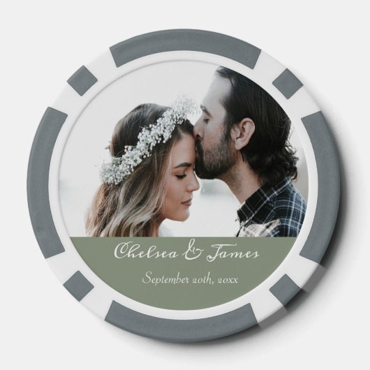 Custom Modern Sage Green Foto Calligraphy Pokerchips (Rückseite)