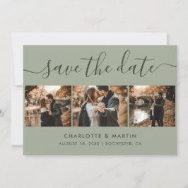 Custom Modern Sage Green Wedding 4 Foto Save The Date