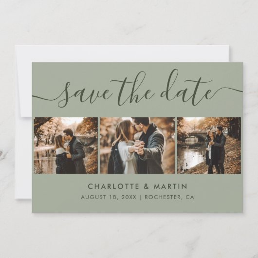 Custom Modern Sage Green Wedding 4 Foto Save The Date (Vorderseite)