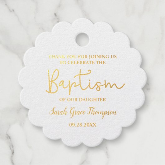 Custom Modern Script Name Baby Girl Taufe Gold Geschenkanhänger (Vorderseite)