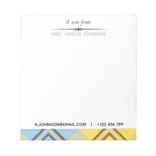 Custom Modern Script Name Email Tel Kariert Tartan Notizblock