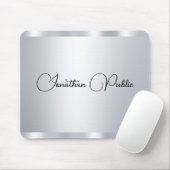 Custom Modern Silver Metallic Look Typografy Name Mousepad (Mit Mouse)
