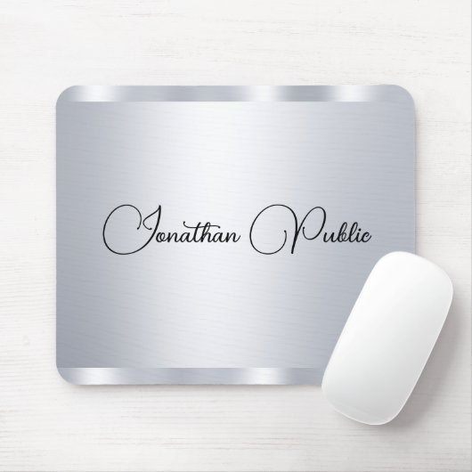 Custom Modern Silver Metallic Look Typografy Name Mousepad (Mit Mouse)