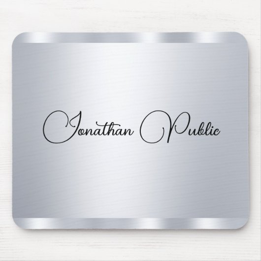 Custom Modern Silver Metallic Look Typografy Name Mousepad (Vorne)