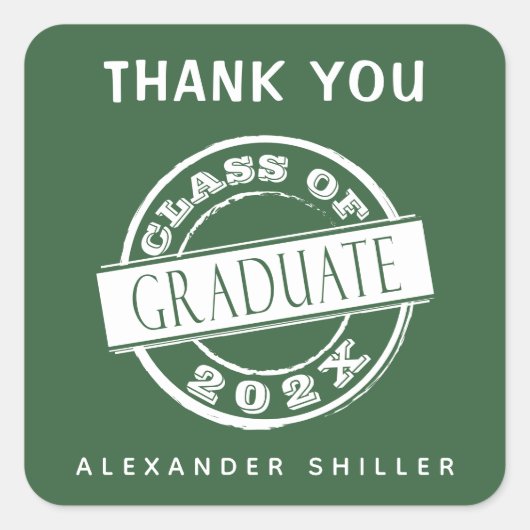 Custom Modern Simple Green Graduate Vielen Dank Quadratischer Aufkleber (Vorderseite)