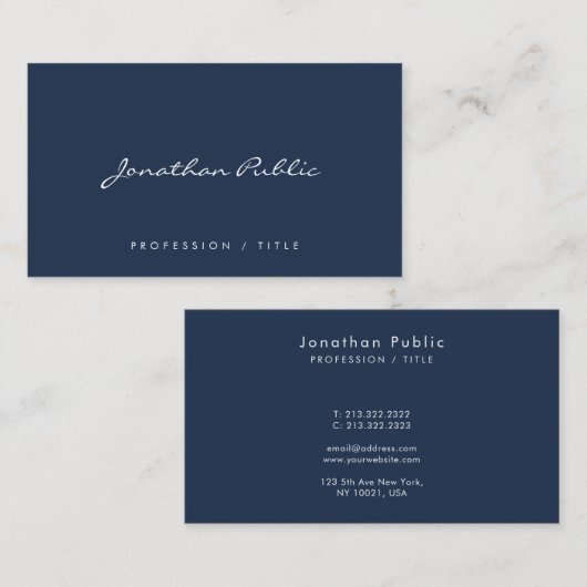 Custom Modern Simple Handwritten Script Navy Blue Visitenkarte (Vorne/Hinten)