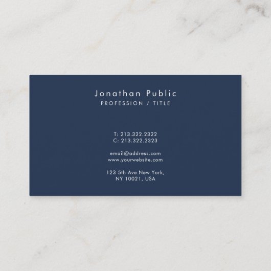 Custom Modern Simple Handwritten Script Navy Blue Visitenkarte (Rückseite)