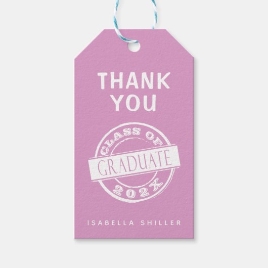 Custom Modern Simple Pink Graduate Vielen Dank Geschenkanhänger (Vorderseite)