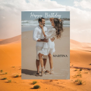 Custom Modern Simple Script Foto Happy Birthday Karte